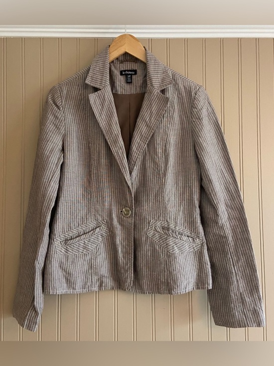 le chateau Jackets & Blazers - Le Chateau Striped Linen Blazer in Grey/Brown/Cream Women’s Size Small